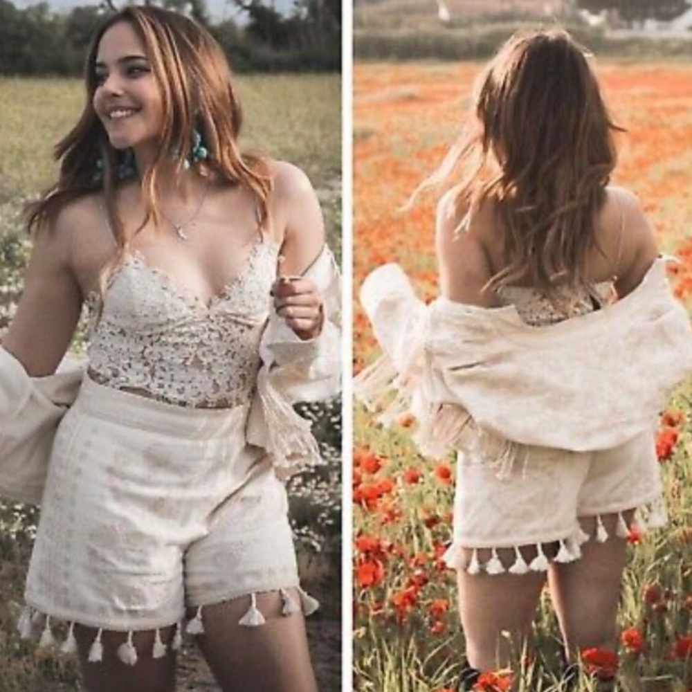 【WONDER WONDER】Ins Bohemian Tassel Lace Linen Shorts Zara Tassel Shorts - Gem